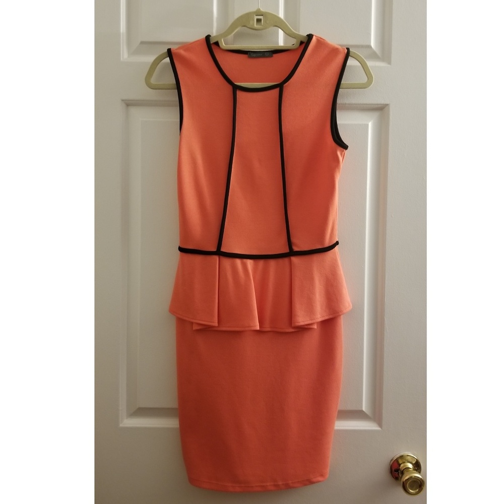 Salmon Cotton Peplum with Black Piping